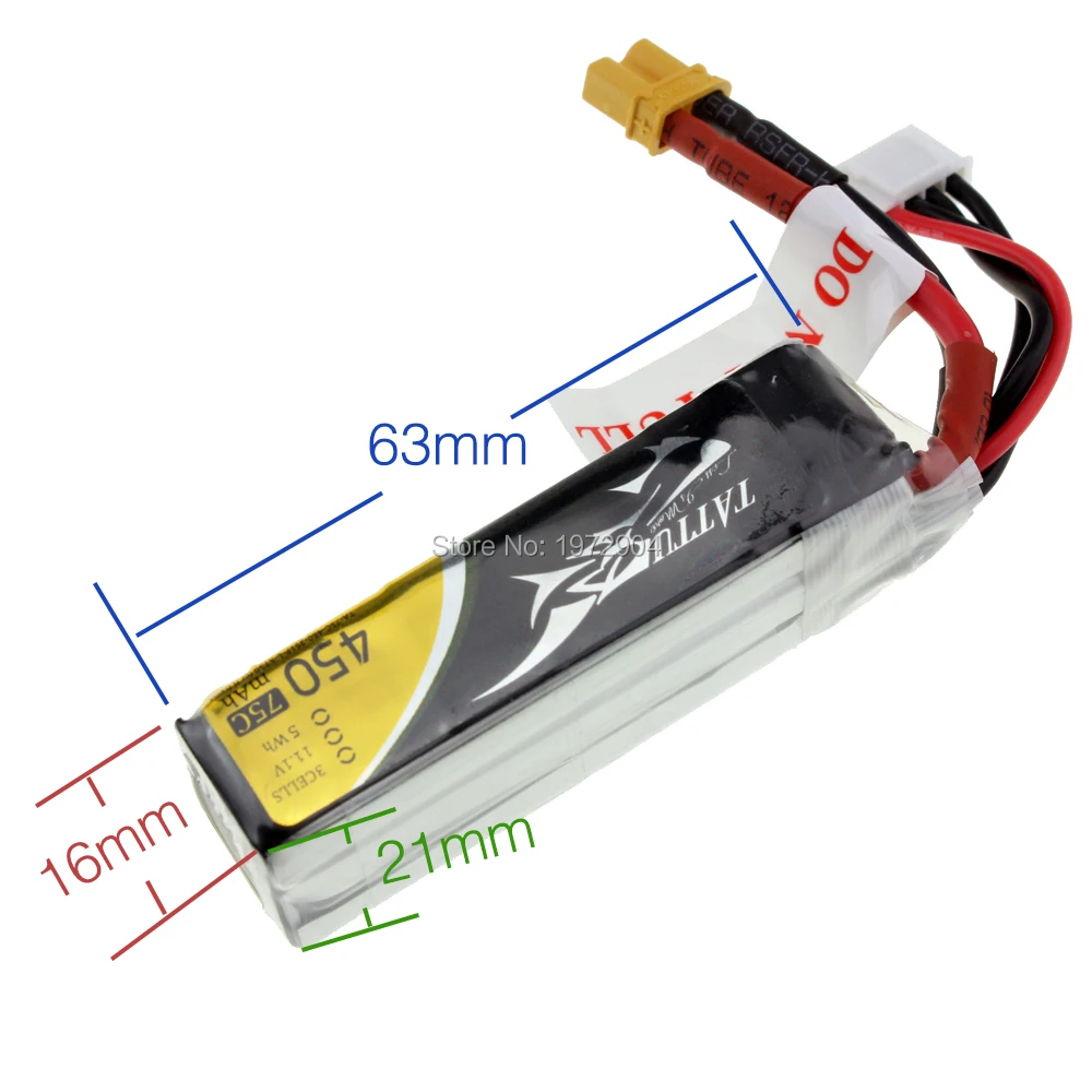 TATTU LiPo Battery 450mAh 75C 2S 7.4V 3S 11.1V 4S 14.8V with XT30 Plug Battey for RC FPV Racing Drone Quadcopter Toys