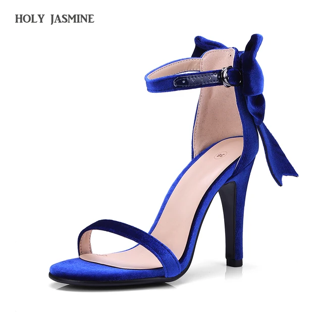 2018 summer New Velvet Fashion Shoes Women Sandals Summer Open Toe Ankle Strap sexy High Heels Blue black Ladies Shoes size34-43