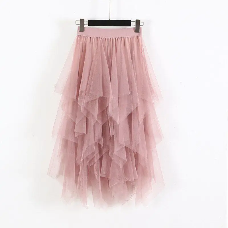 

Irregular Mesh Stitching Women Wild Skirt Waist Long High 2019 Solid Color Paragraph Elastic shein Skirts Womens A-line
