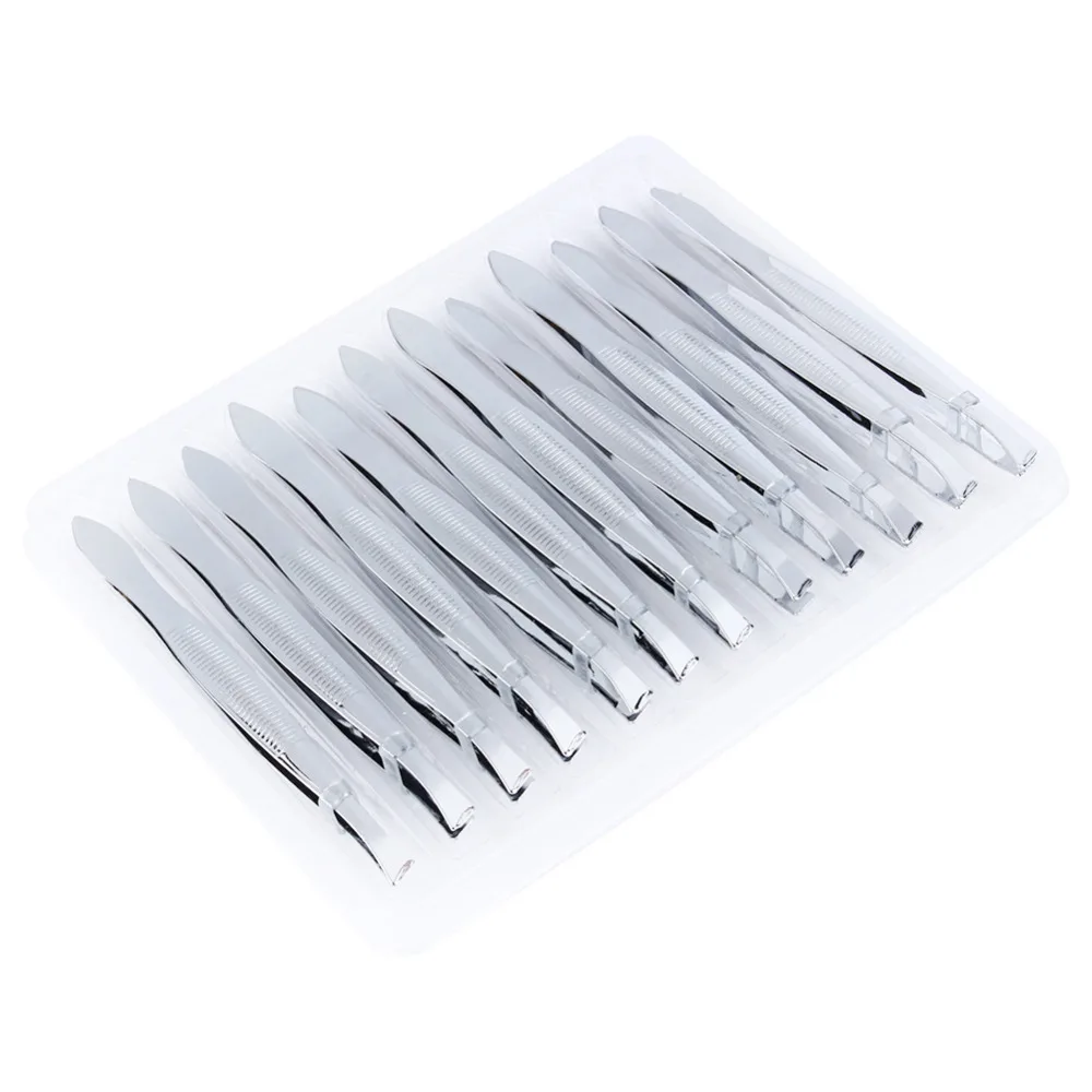 

Professional 12Pcs Stainless Steel Slanted Hair Removal Clip Eyebrow Tweezers Clip Makeup Cosmetic Tool Face Nose Hair Remover