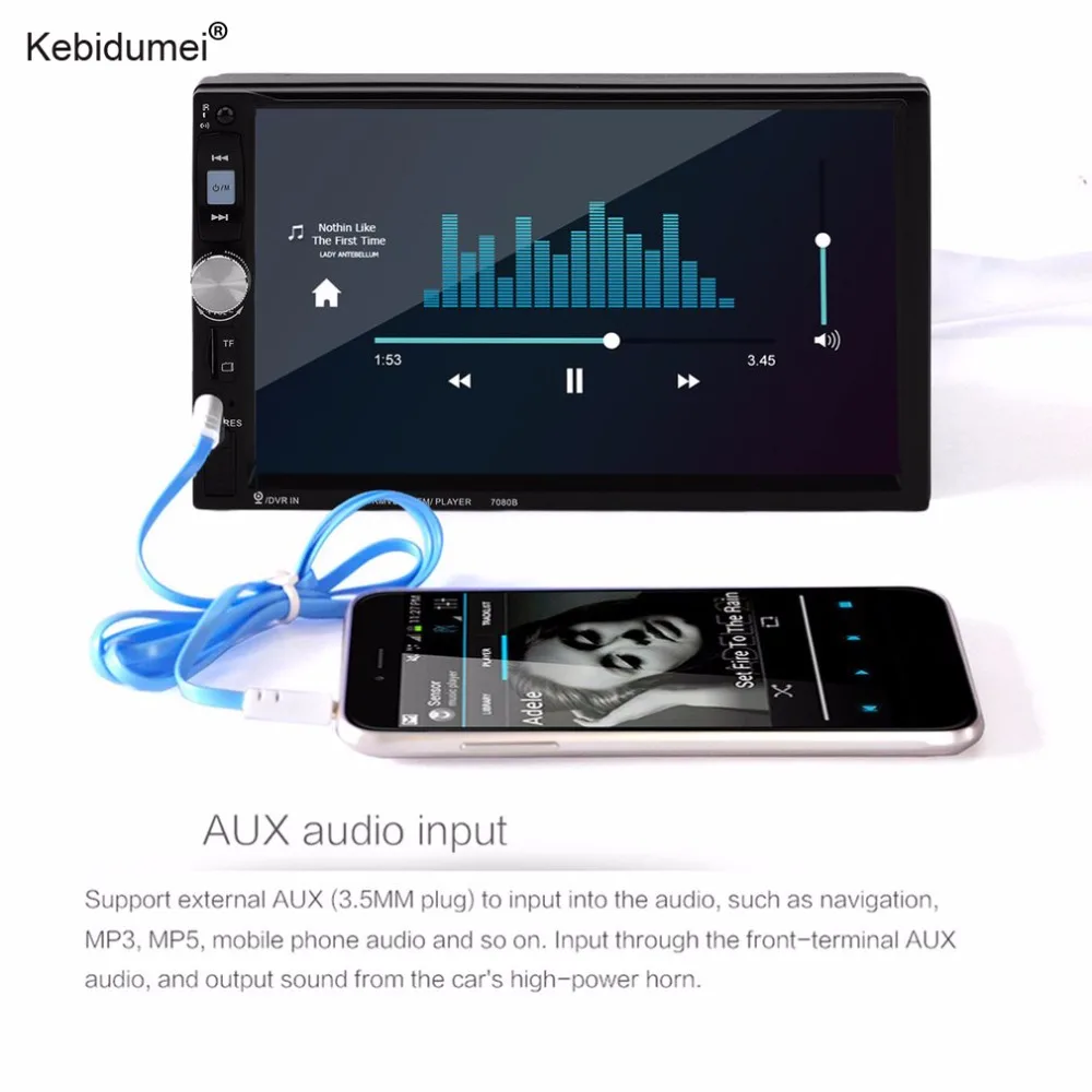 

kebidumei Car MP5 Player Bluetooth Stereo Radio Rectangle 2Din 7080B Touch Screen Auto Car MP4 Video Player Radio Remote Control