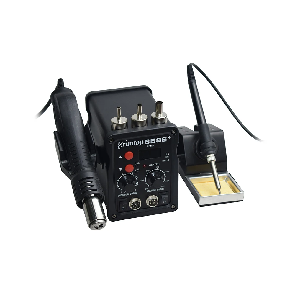 Goedkoop Zwart Eruntop 8586 + Digitale Display Elektrische Soldeerbouten Heteluchtpistool Beter Smd Rework Station Opgewaardeerd 8586