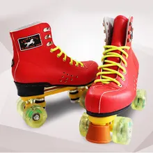 Красные женские ботинки на роликовых коньках, обувь коричневого цвета, на шнуровке, 4 колеса, двойная линия, обувь для катания на коньках, для улицы и дома