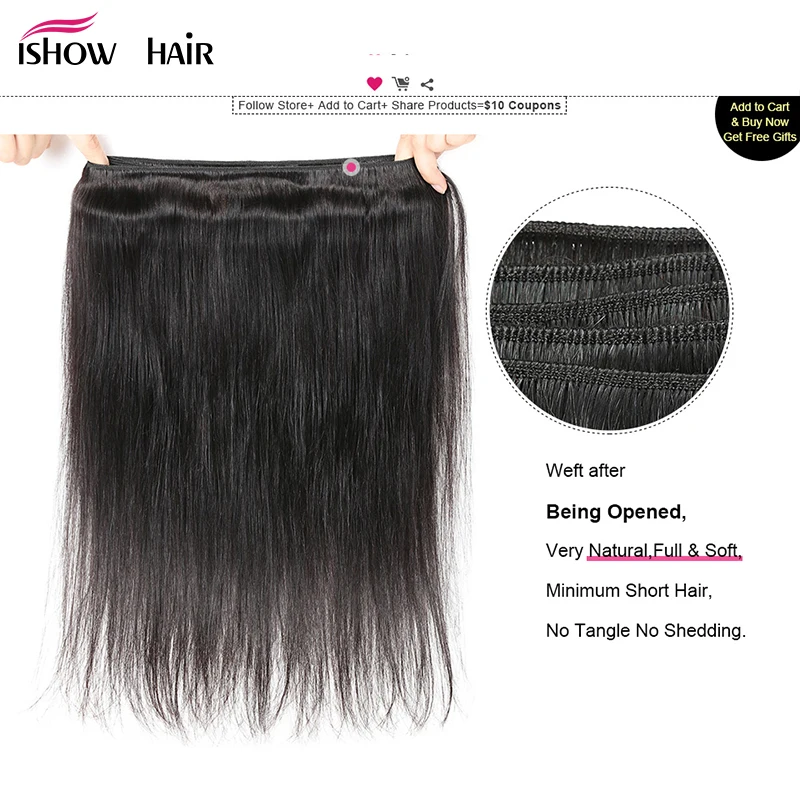  Ishow Brazilian Hair Weave Bundles With Closure Straight Hair Bundles With Closure Remy Human Hair 