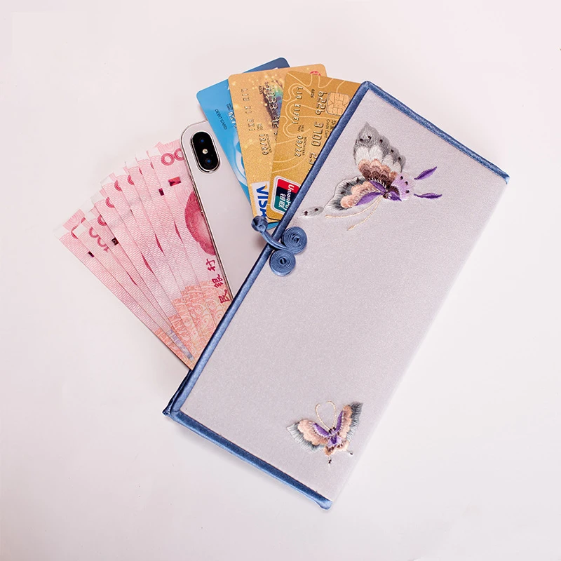 

Hand-embroidered Wallet For Women Chinese Style Ladies Wallet With Card Holder Butterfly Pattern Silk Purse High Quality