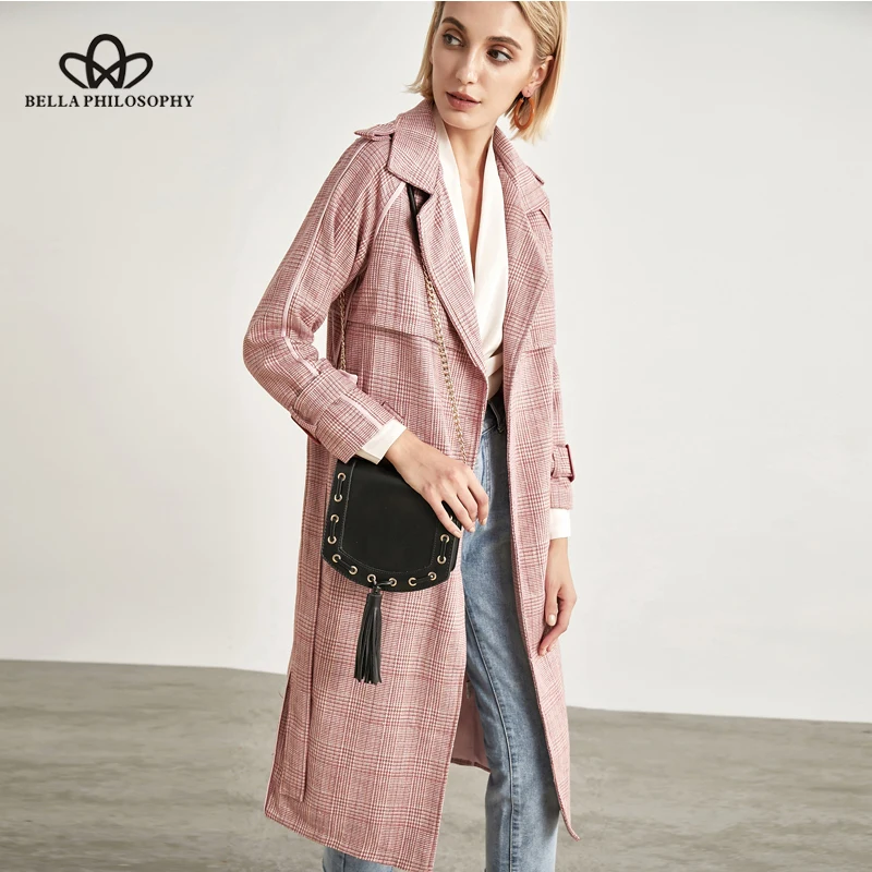 

Bella Philosophy spring autumn office lady coat plaid open stitch women coat wool and cotton ladies vintage jackets