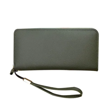 

1 Pcs Women Long Wallet Zip Around PU Leather Purse Simple Lanyard Wallet OH66