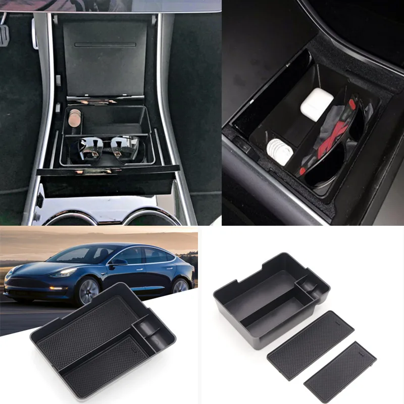 

Accessories Central Storage Armrest Container Pocket Organizer Holder Box 3pcs /set for Tesla Model 3 BlueStar 2017 2018 2019