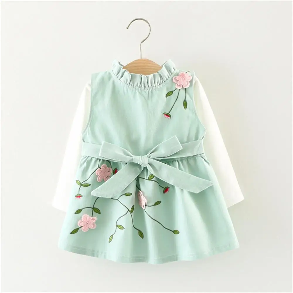 2018 New Flower Baby Children Clothing Long Sleeve White Shirts Dress