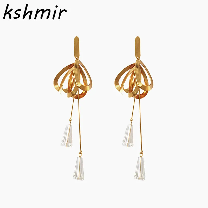 Темперамент металлик Цветочный Кристалл Капли преувеличены Длинные серьги гвоздики женские серьги-гвоздики ASOS