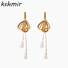 Темперамент металлик Цветочный Кристалл Капли преувеличены Длинные серьги гвоздики женские серьги-гвоздики ASOS