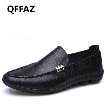 

QFFAZ New High Quality Breathable Leather Men Shoes Soft Moccasins Loafers Fashion Brand Men Flats Comfy Driving Shoes