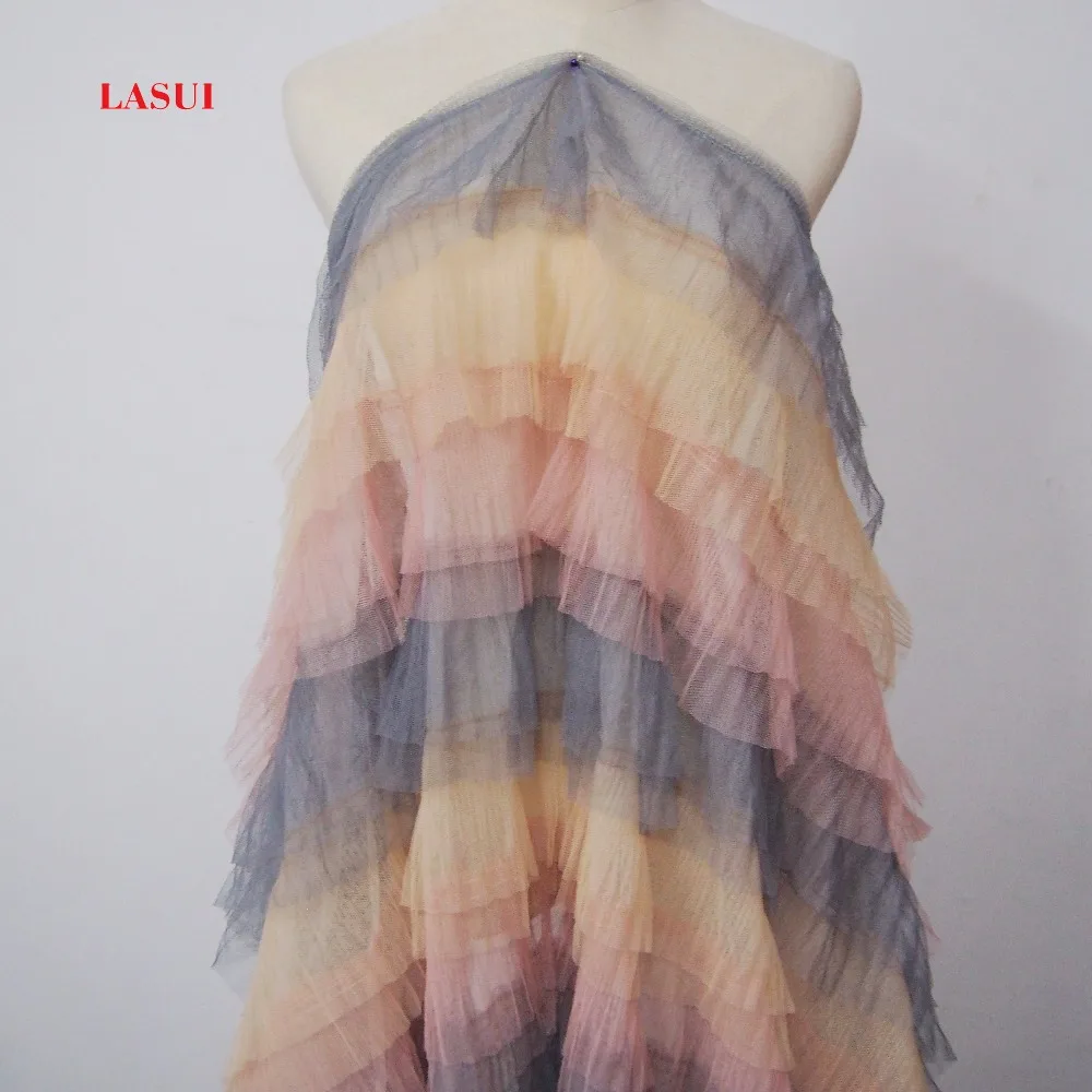 

LASUI 1Y=1lot Color mesh Colored layers of lace yarn Ruffles Pleated mesh flower embroidery cake skirt fabric diy dress T0001