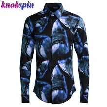 Модная мужская рубашка с принтом акулы,, с длинными рукавами и отложным воротником, Chemise homme, Повседневная Деловая Мужская рубашка, большие размеры