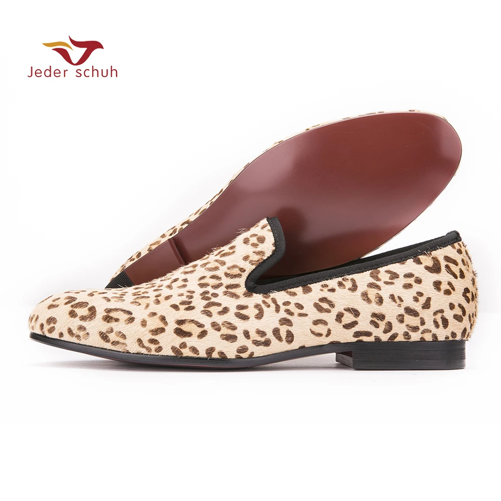 Horsehair Leopard Print Suede Men Shoes Men Loafers Smoking Slipper Men Flats Size US 6-14 Free Shipping