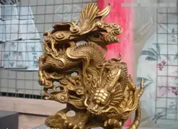 Китайский Королевский Классический Чистая Медь Латунь Дракон борьбы статуя Тигра