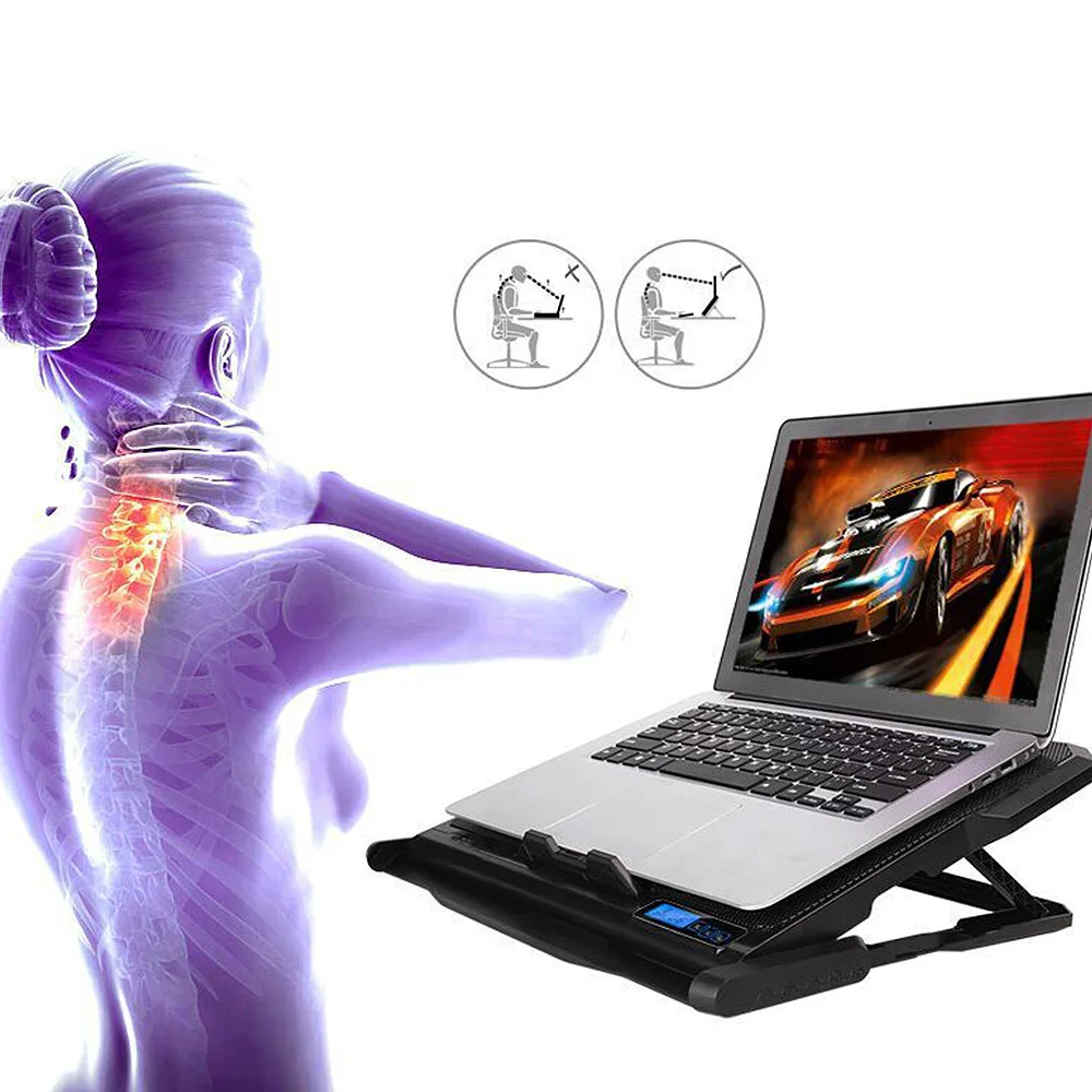 قابل للتعديل شبكة معدنية مكتب للحاسوب شخصي مريح تلفزيون محمول السرير Lapdesk صينية PC الجدول حامل حامل دفاتر الملاحظات مع 2 USB 6 مراوح التبريد