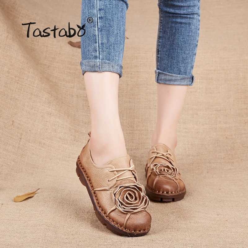 

Tastabo Vintage Flower Loafers Women Shoe Handmade Casual Shoe Genuine Leather Soft Flat Shoes Autumn Driving Shoe Women Flats