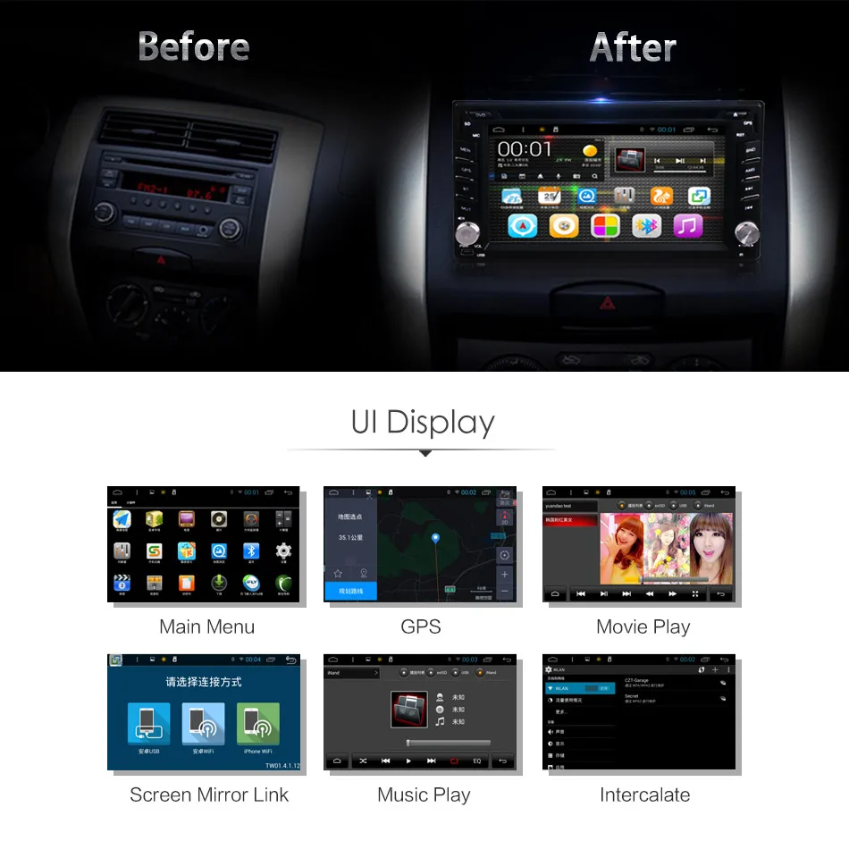 Cheap 6.2 Inch 2DIN Android OS Car In Dash DVD MP3 MP4 Video Player GPS Navi WIFI Bluetooth Head Unit Stereos for Hyundai Honda Nissan 3