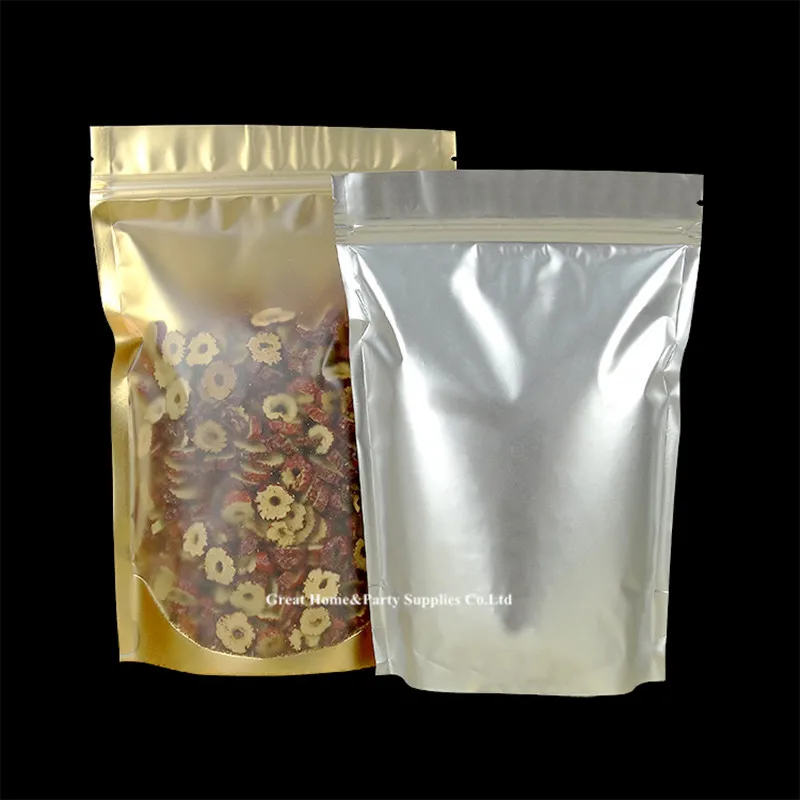 Wholesale 100 Clear/Gold/Silver Zipper Bags Foil ZipLock Bags Food Packing Pouch Stand Up ...