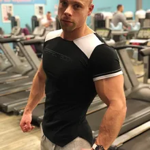 Спортивная футболка Мужская дышащая эластичная рубашка с коротким рукавом для бега фитнес-тренировочный топ