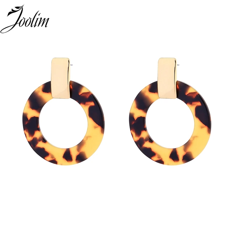 

Joolim Jewelry Wholesale High End Tortoise Resin Hoop Earring On Trendy American Style Earring