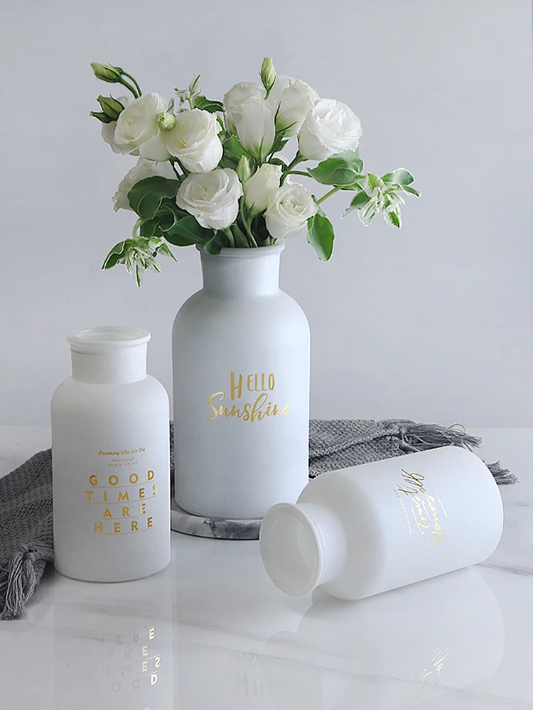 

Nordic Glass Vase White Matte English Letters Hydroponic Vase Dried Flowers Inserted Desktop Ornaments Home Decoration