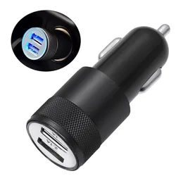 2.1A 1A 범용 알루미늄 합금 2 USB 포트 지능형 충전 듀얼 USB 차량용 충전기, 휴대 전화 충전기 전원 공급 장치