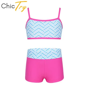 

ChicTry Kids Teens Spaghetti Straps Sports Dance Crop Top Shorts Set Children Girls Ballet Gymnastics Shorts Tops Dance Costume