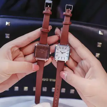 

LinTimes Women Wistwatches leather Strap Simple Style Fashion Vintage Square Shape Quartz Watch For Female