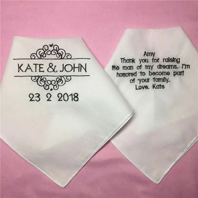  2 Pieces Custom Wedding Handkerchiefs for Parents Embroidered Wedding Hankies for Mother and Father