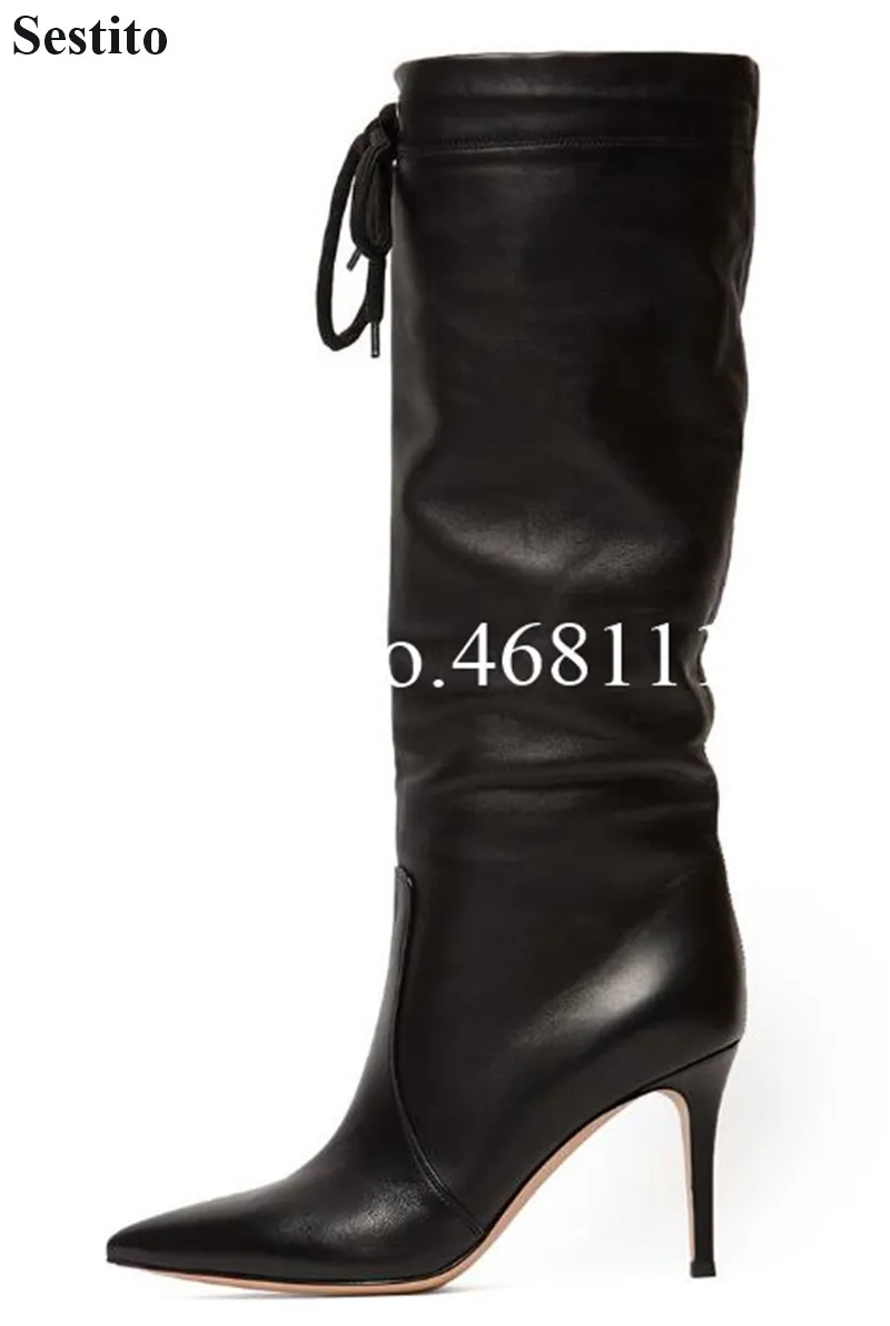 

2019 spring new pointed high-heeled European and American style temperament female boots in the banquet catwalk high heels