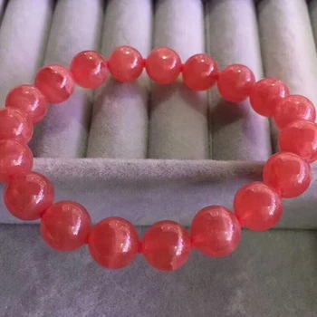

Top Natural Rose Ice Rhodochrosite Gems Stone Bangle 9.5mm Round Beads Lady Bracelet Certificate Birthday Gift AAAAAA