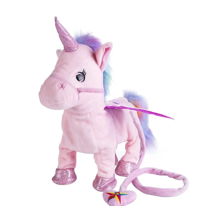 Единорог электронные плюшевые игрушки милая Летающая лошадь может ходить и поющие игрушки для детей забавная кукла Дети подарок на день рождения Рождество - Цвет: Розовый