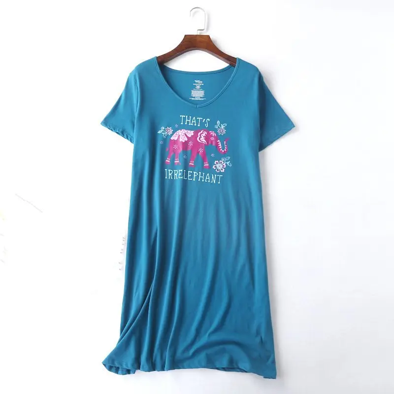 

2019 Summer Female Casual cartoon nighty dress Ladies 100% Cotton Nightgown Women Short Sleeve O-neck collar sleepshirt XXXL