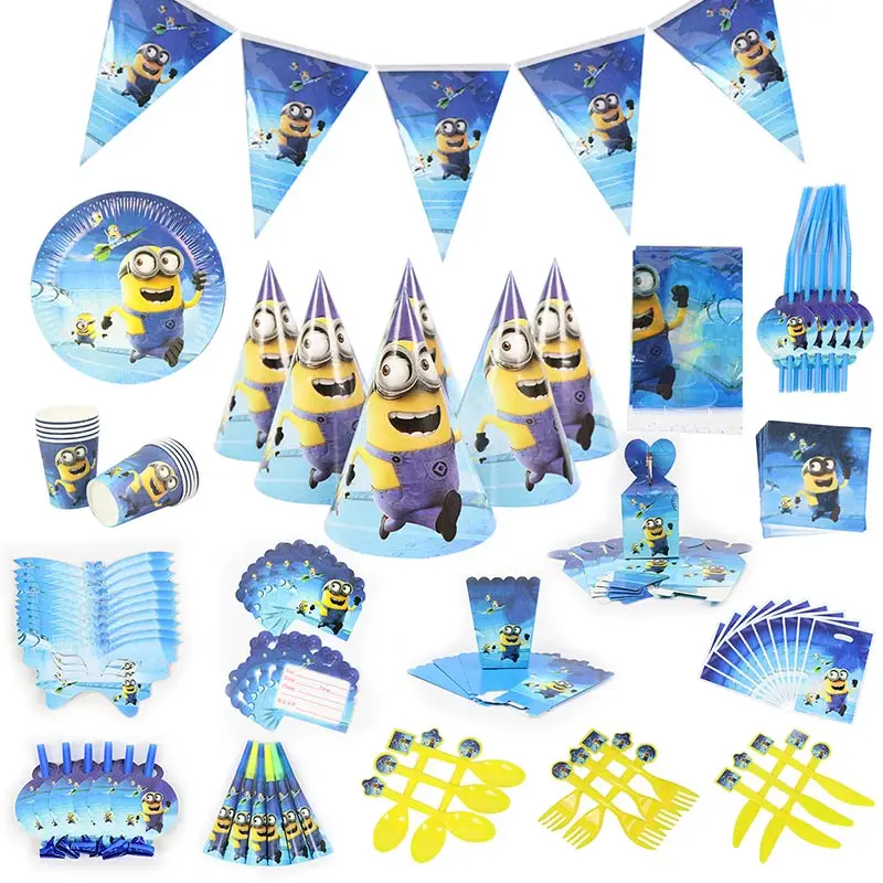 

Minion Theme Cartoon Party Set Balloon Tableware Plate Napkins Banner Birthday Candy Box Baby Shower Party Decoration