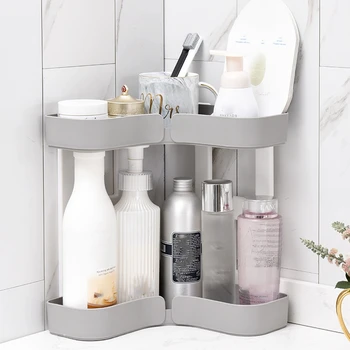 

Double Layers Corner Storage Rack Bathroom L Shape Cosmetic Storage Shelf Kitchen Organizer