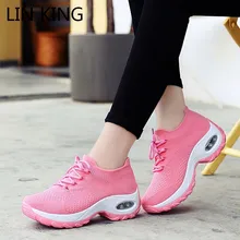 LIN KING/женские кроссовки размера плюс; модная повседневная Уличная обувь на шнуровке; Летние вязаные вулканизированные женские кроссовки; теннисные туфли