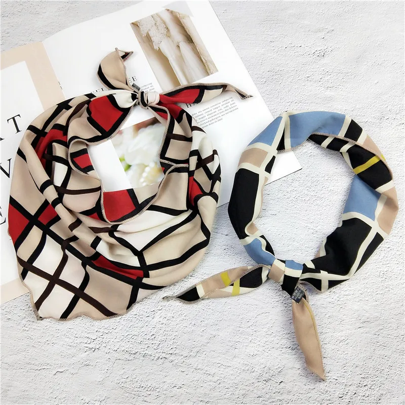 

Elegant Triangle Scarf Women Small Hair Tie Band Decorative Multifunctional Head Wrap Multicolor Stripe Print Kerchief Neck