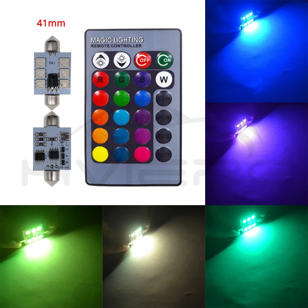 2X RGB 5050 6SMD ламповая гирлянда c5w купол света автомобилей Автомобильный автоподсветки Дистанционное управление красочные настольная лампа