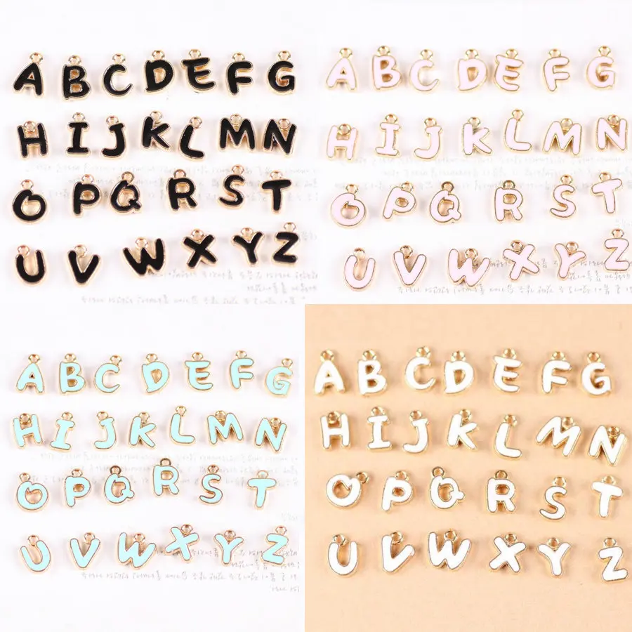 

130pcs/lot Wholesale A-Z Letter Charms enamel Jewelry,Gold Disc Pendant alphabet Pendent charms Beads Charm DIY Jewelry