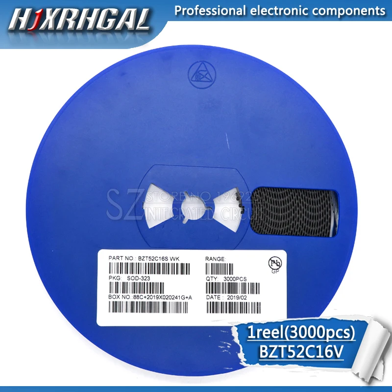 1reel 3000pcs Zener diode BZT52C16V BZT52C SOD-323/123 WK SMD new and original HJXRHGAL | Электронные компоненты и