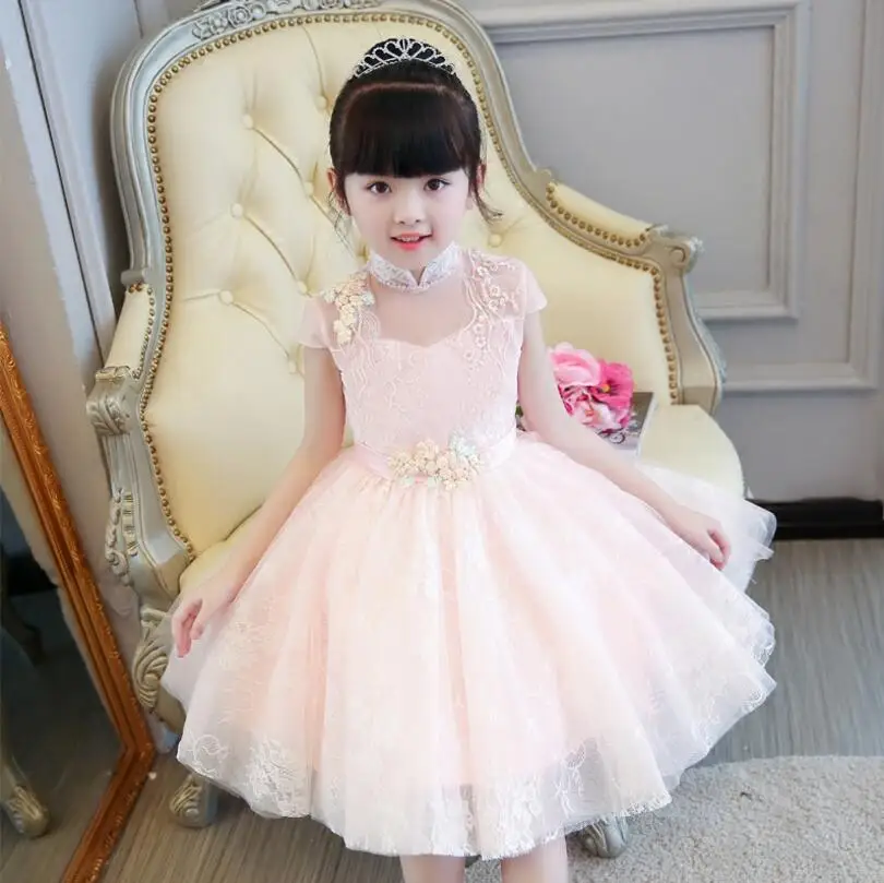 

Elegant Pink Tulle Flower Girl Dress Appliques Party Kids Pageant Gown Princess Wedding Dress First Communion Dress For Baptism