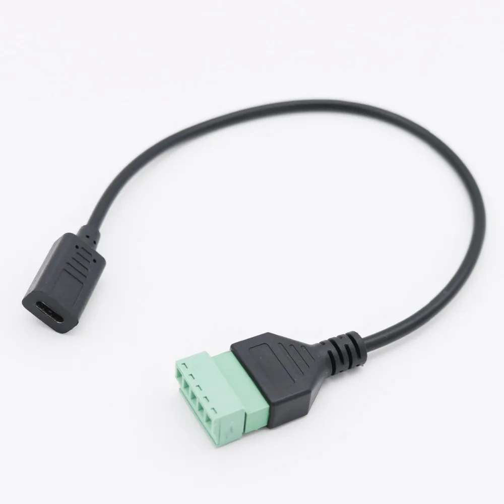 

1pcs USB-C USB 3.1 Type-C Female to 5 Pin Screw Connector with Shield Solderless Terminal Plug Adapter Cable Cord 30cm 1ft