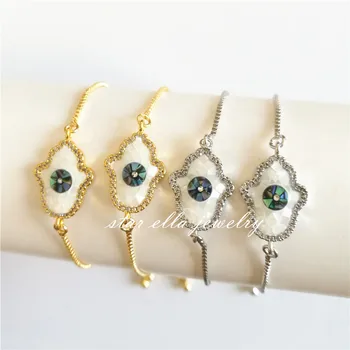 

Starella Micro Paved Clear Cubic Zirconia Whtite Abalone Hamsa Hand Turkey Evil Eye Link Chain Bracelet Pulseras Joyeria