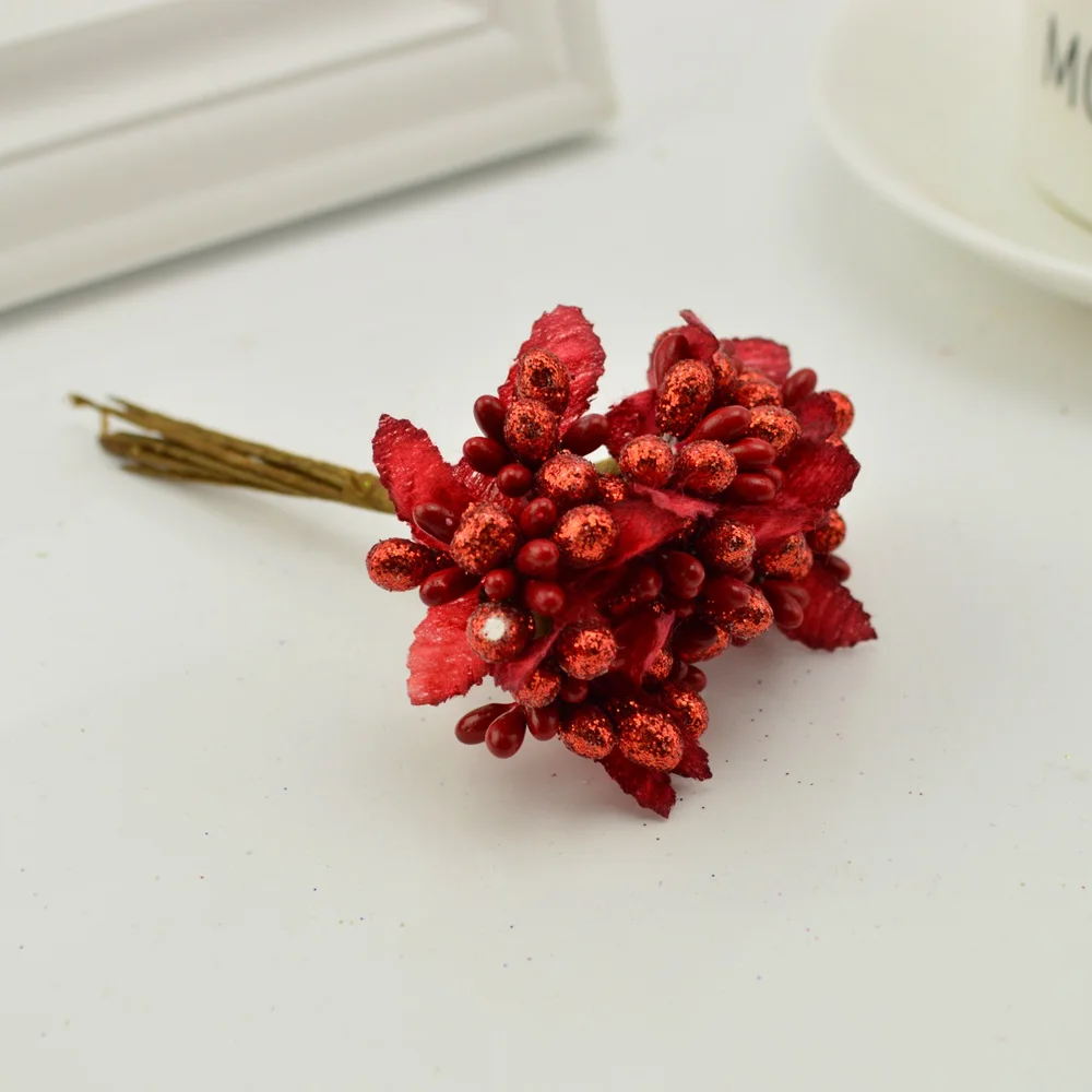 10 шт diy скрапбукинг украшения дешевый искусственный цветок Гирлянда в виде букета росток тычинки Бакка ягодный цветок для свадьбы - Цвет: red