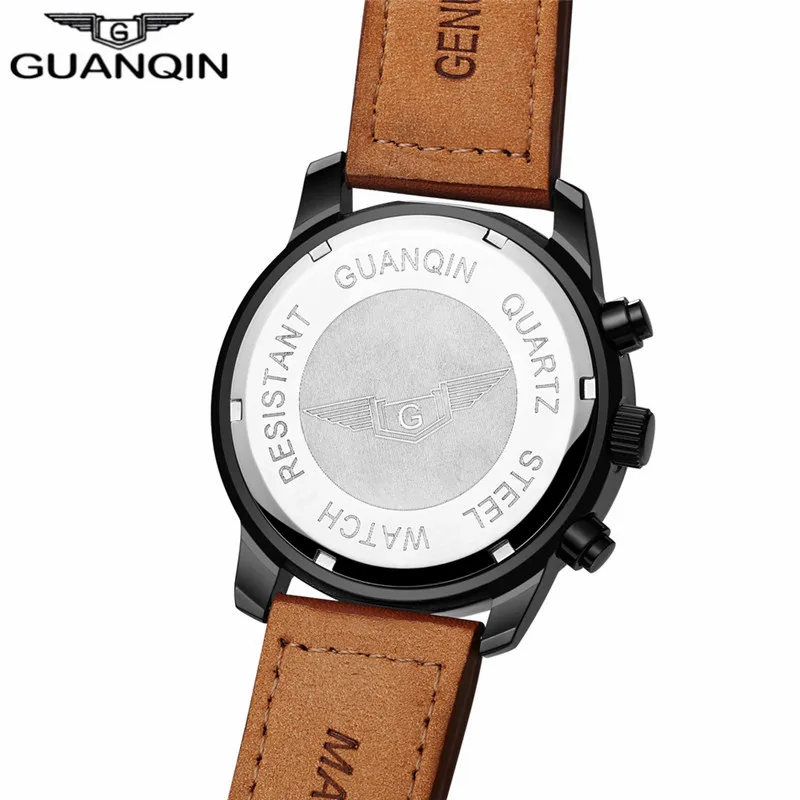 Мужские часы GUANQIN от ведущего бренда класса люкс, мужские военные часы, мужские спортивные наручные часы с кожаным ремешком, кварцевые часы A