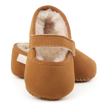 

Winter Warm Baby Girl Solid Cotton Shoes Casual Soft Sole First Walkers Thicken Velvet Anti-slip Walking Shoe