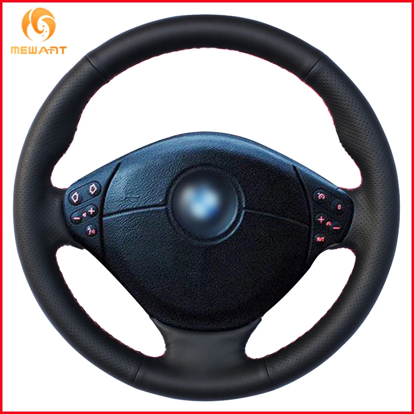

MEWANT Black Genuine Leather Car Steering Wheel Cover for BMW E39 5 Series 1999-2003 E46 3 Series 1999-2005 E53 X5 E36 Z3 Parts