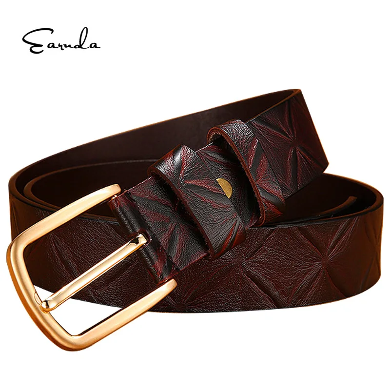 

Earnda Vintage Women's Leather Belt High Quality Genuine Leather Alloy Pin Buckle Strap Female Wide 3.5cm Waist Belts For Jeans